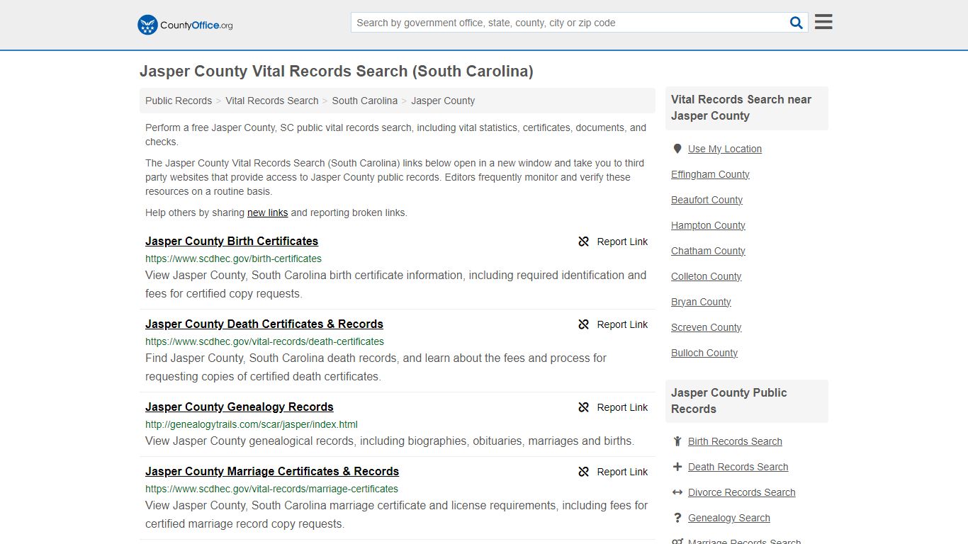 Vital Records Search - Jasper County, SC (Birth, Death, Marriage ...